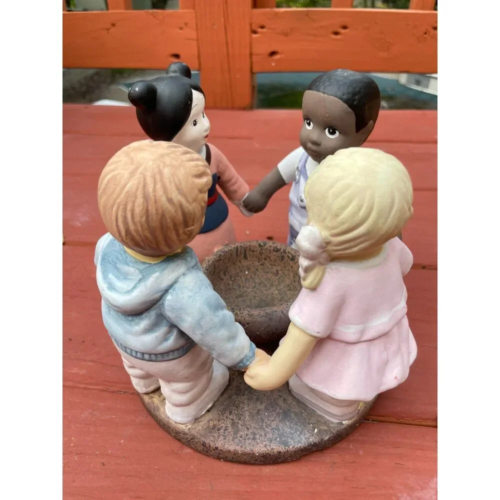 Vintage Multicultural Children Holding Hands Candle Holder Friendship Figurine
